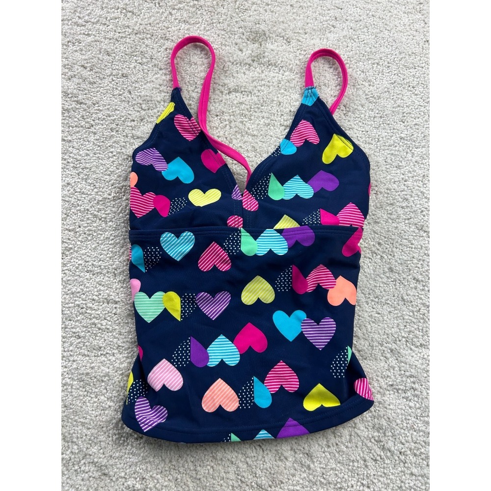 Circo Girls‎ Swimwear Tankini Top Navy Multi-Color Hearts Size 7/8 M